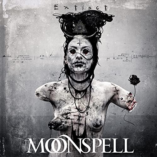 CD cover for Moonspell’s “Extinct” featuring a distressed, pale figure.