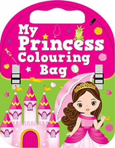 Pink princess colouring bag with castle and girl illustration.