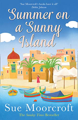 Book cover depicting a sunny island village with boats and a lone figure.