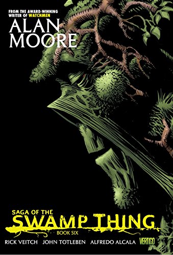 Book cover featuring a green, plant-like Swamp Thing against a black background.
