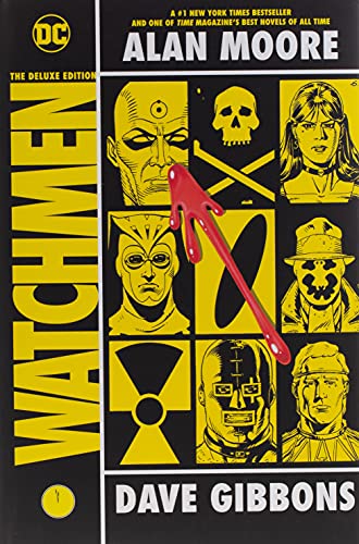 Watchmen Deluxe Edition cover featuring yellow comic panels and a red blood splatter.