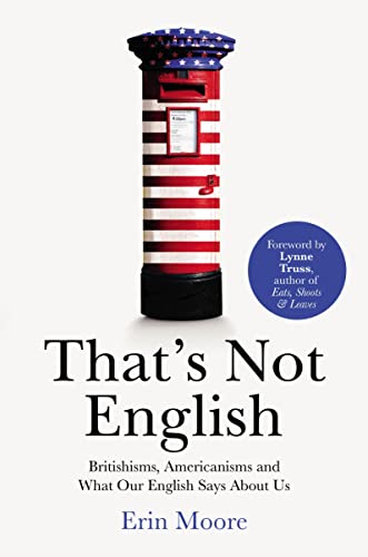 Book cover: red post box striped with a US flag, title "That's Not English".