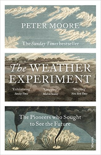 Book cover: "The Weather Experiment" with cloud illustrations and text.
