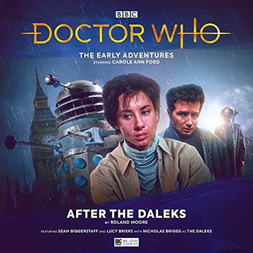 Doctor Who audio cover featuring the First Doctor, Polly, and a Dalek.