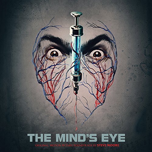 A vinyl soundtrack cover featuring a face with a syringe, red and blue veins visible.