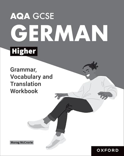 AQA GCSE German Higher Grammar, Vocabulary and Translation Workbook cover with illustrated person.