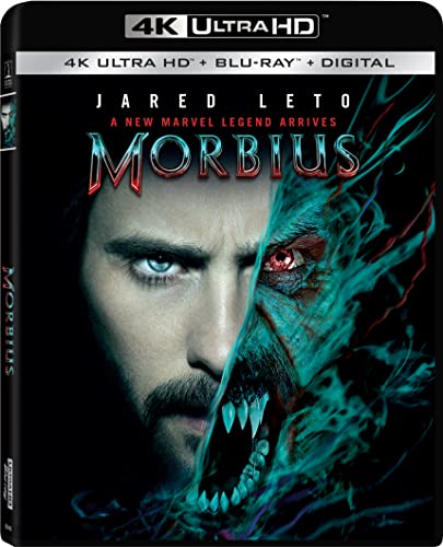 Morbius Blu-ray cover featuring Jared Leto with a monstrous, vampiric transformation.
