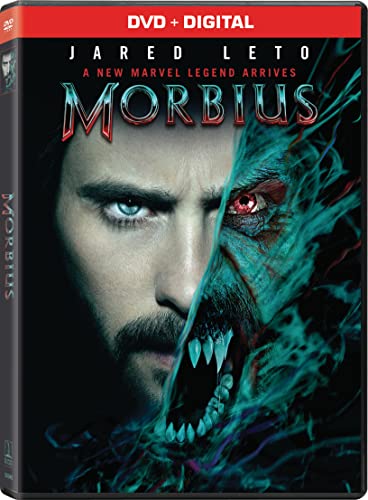 Morbius" DVD cover featuring Jared Leto with a split human/vampire face.