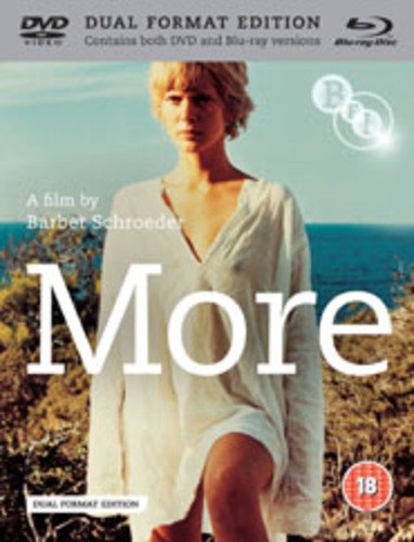 More" Blu-ray cover featuring a woman in a white dress by the sea.
