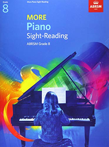 Piano sight-reading book, Grade 8, with a pianist and colorful design.