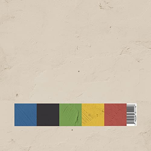 Vinyl LP cover with beige texture and a colorful stripe at bottom.