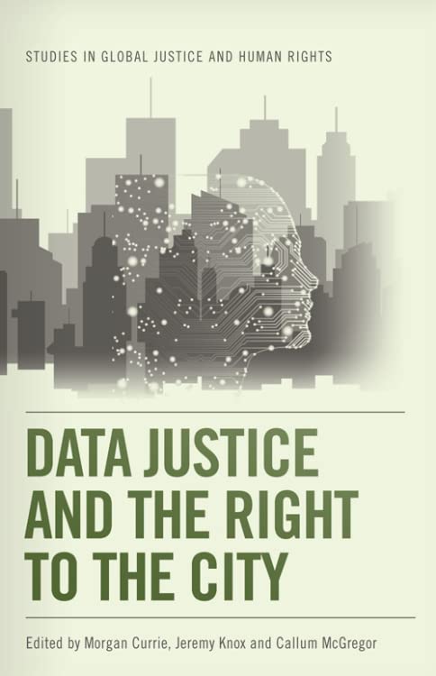 Book cover: cityscape silhouette merging with a digital human head.