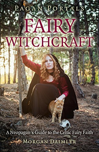 Book cover: woman in red cloak with cat in a forest setting.