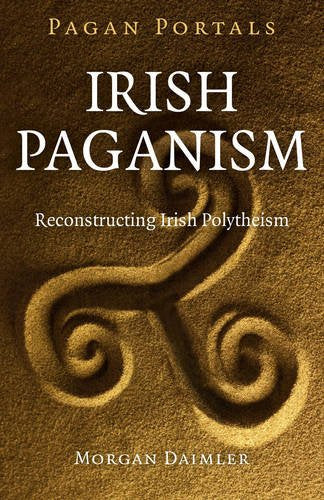 Book cover: "Irish Paganism" with a golden triskele symbol.