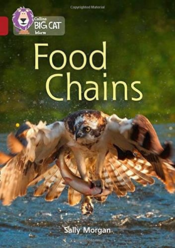 Book cover: colorful illustration of animals—hawk, snake, grasshopper—depicting a food chain.