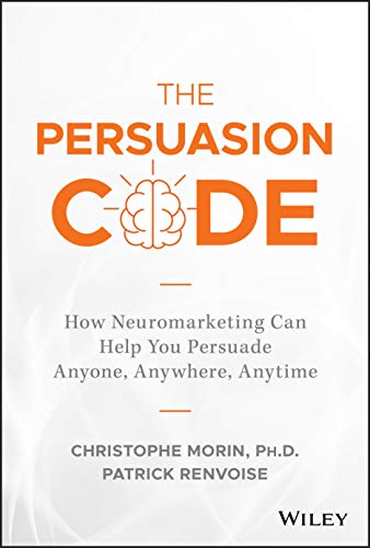 Book cover: "The Persuasion Code" with a brain graphic and orange text.