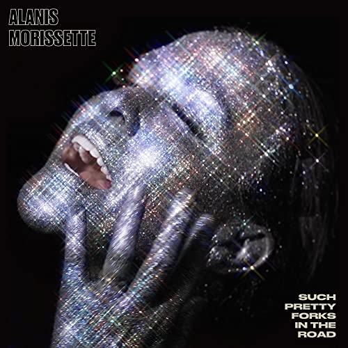 Alanis Morissette album cover featuring a glitter-covered face in emotional expression.