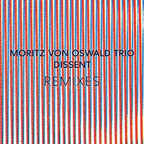 AlbumLined red and blue vertical stripes with blue text reading Moritz Von Oswald Trio.