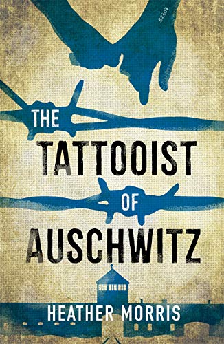 Book cover featuring blue silhouettes of hands, barbed wire, and a watchtower.