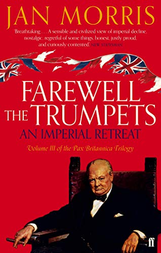 Book cover of Farewell the Trumpets by Jan Morris featuring Winston Churchill on red background.