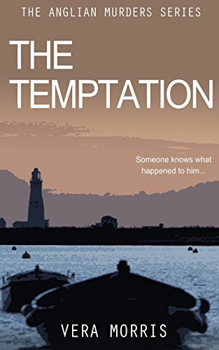 Book cover: “The Temptation” with a lighthouse and boats at dusk.