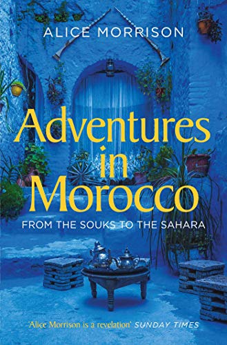 Book cover featuring a blue-toned Moroccan courtyard with a small table and tea set.