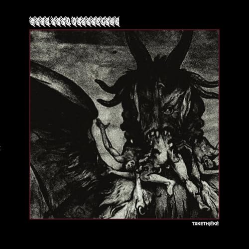 Black and white album cover depicting a demonic figure and fallen person.