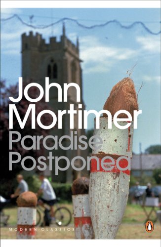 Book cover: "Paradise Postponed" by John Mortimer, featuring a church and post.