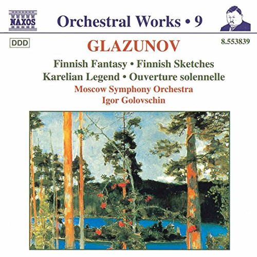 CD cover for Glazunov’s Finnish Fantasy with a forest landscape painting.