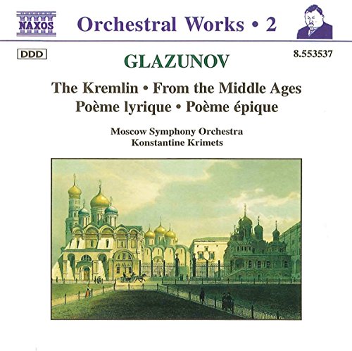 CD cover for Glazunov’s “The Kremlin” featuring a painting of St. Basil’s Cathedral.