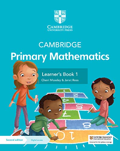 Cambridge Primary Mathematics Learner’s Book 1 cover with children and colorful blocks.