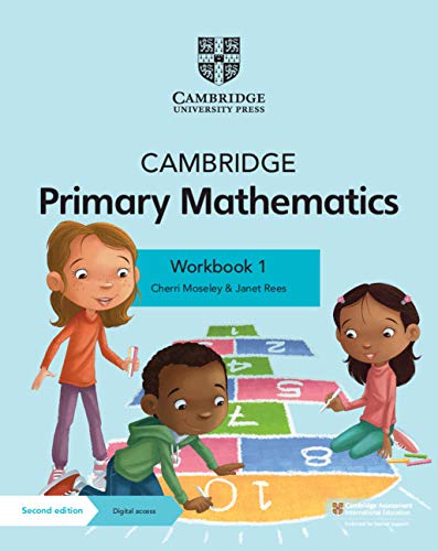Cambridge Primary Mathematics Workbook 1 cover with children and colorful hopscotch.