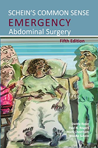 Book cover for Schein's Common Sense Emergency Abdominal Surgery featuring a watercolor medical illustration.