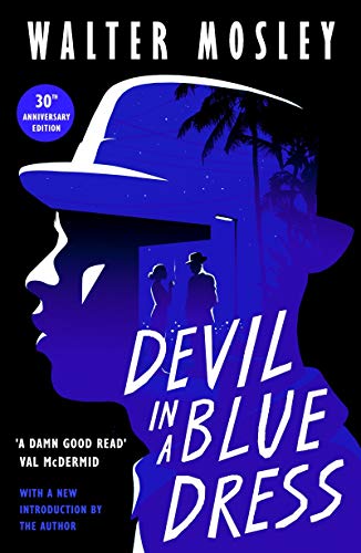 Book cover showing a man's silhouette in blue against a black background with palm trees.