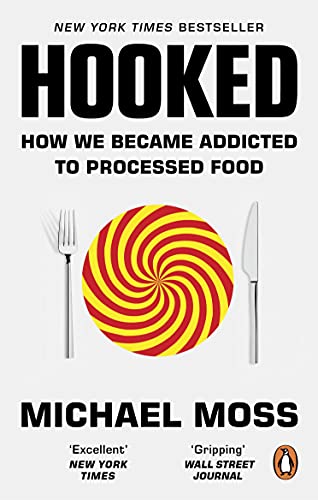 Book cover for "Hooked" with a spiral candy image and cutlery.