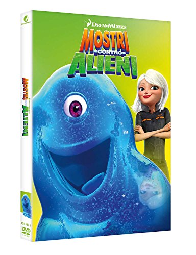 DVD cover for "Mostri Contro Alieni" featuring a blue monster and girl.