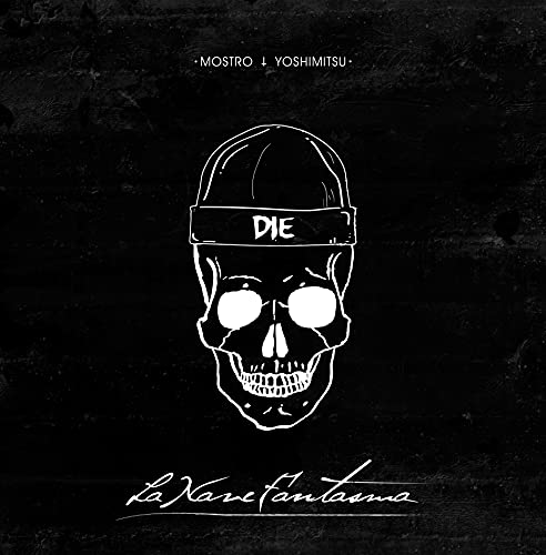 White skull wearing a cap on a black background.
