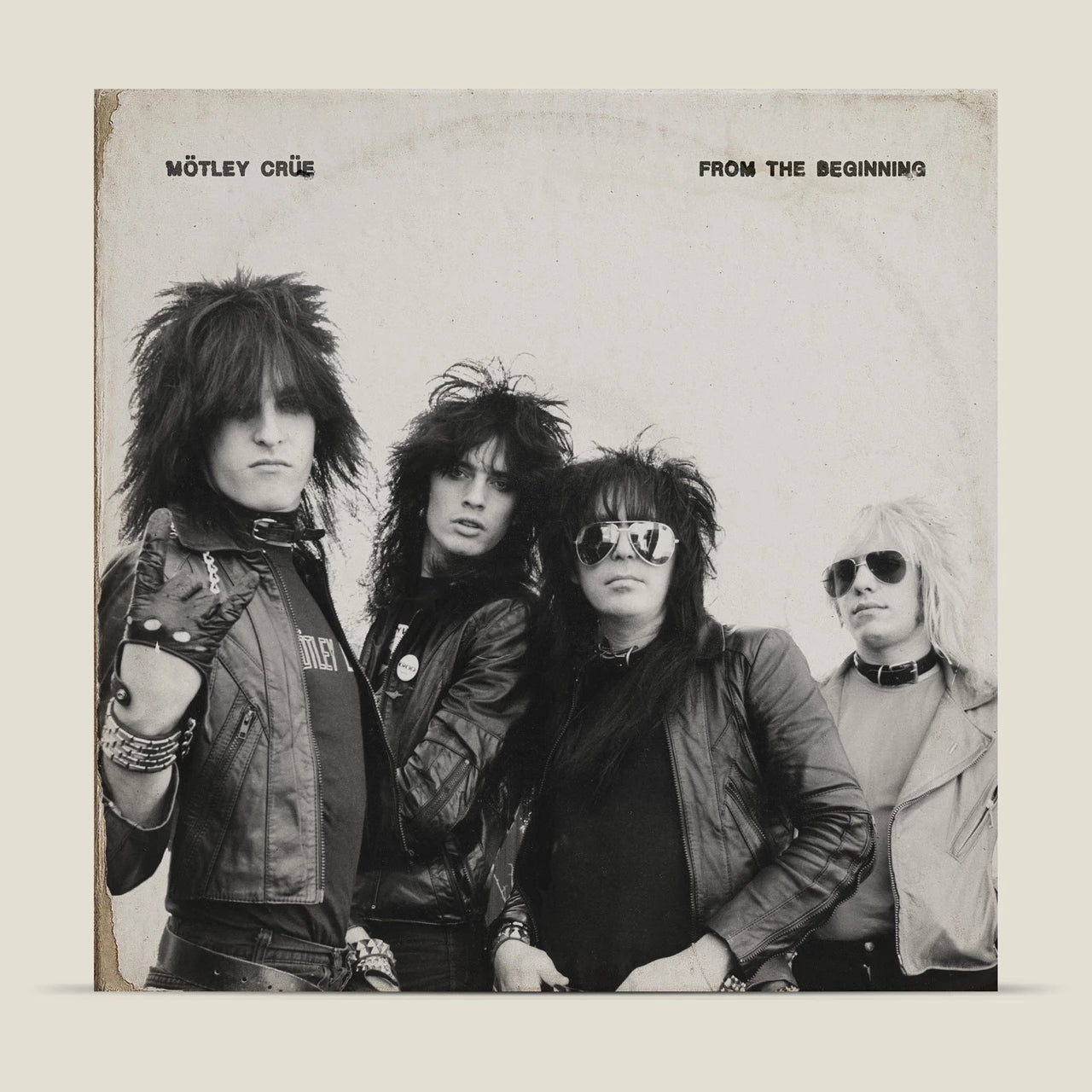 Mötley Crüe album cover: black and white photo of the band members.