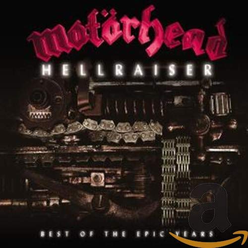 Motörhead Hellraiser album cover featuring metallic machinery and chains against a dark background.