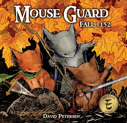 Cover of "Mouse Guard" graphic novel featuring three anthropomorphic mice adventurers.