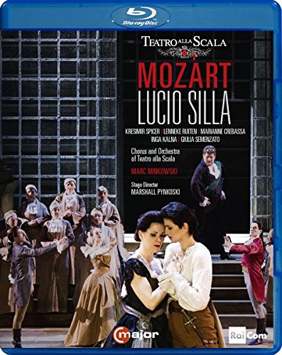 Blu-ray cover for Mozart’s "Lucio Silla" opera featuring performers in costume.
