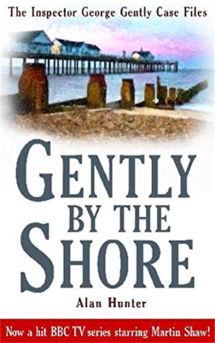 Book cover: seaside pier scene with large, textured title "Gently By The Shore".