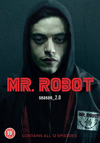 DVD cover for “Mr. Robot” Season 2, featuring a hooded Rami Malek.