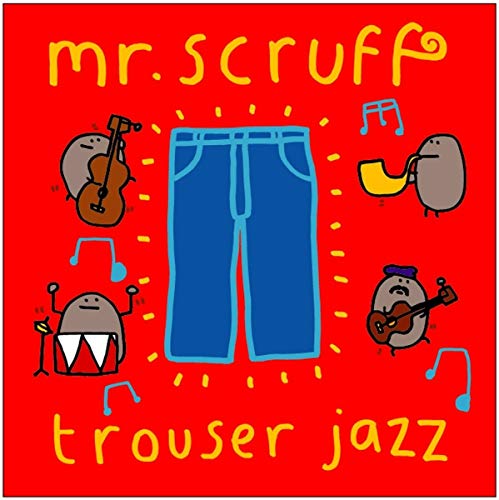 Red album cover with cartoon figures playing jazz instruments.