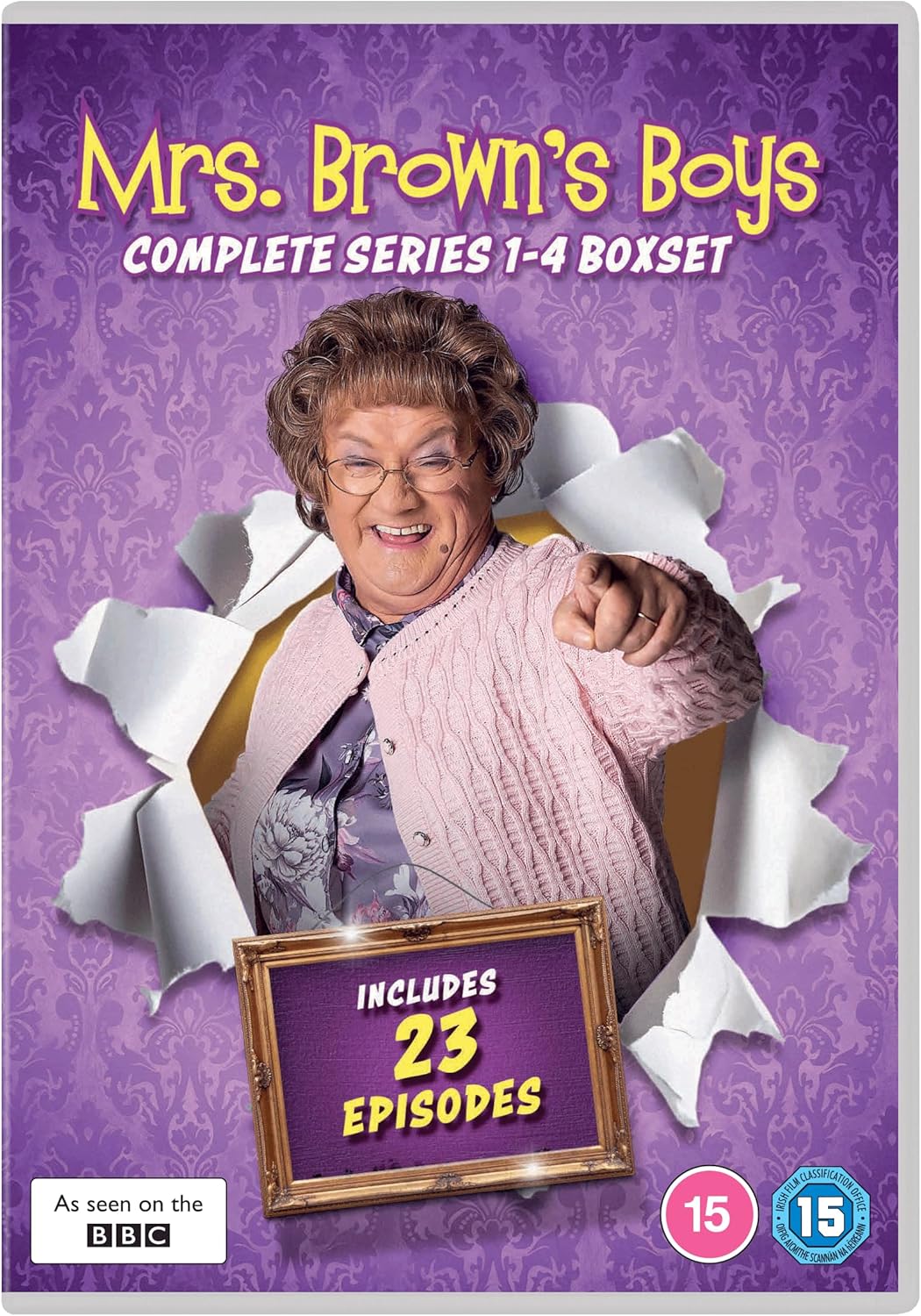 Mrs. Brown’s Boys Series 1-4 DVD boxset cover featuring a woman smiling.