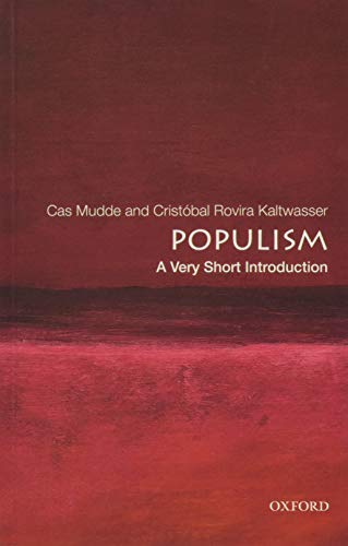 Book cover for Populism: A Very Short Introduction with a dark red landscape background.