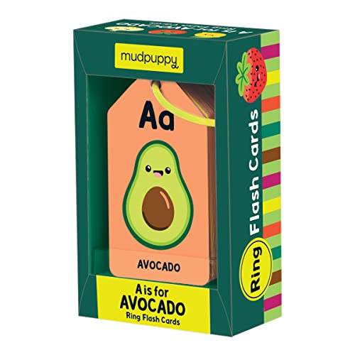 Ring flash cards with an avocado illustration and the letter "A".