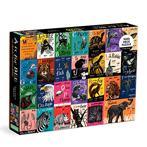 Box for 1000-piece alphabet puzzle featuring illustrated animals and foreign words.