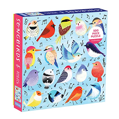 500-piece jigsaw puzzle depicting colorful songbirds and musical notes.
