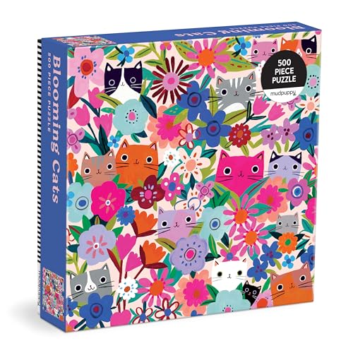 Puzzle box with colorful floral pattern and hidden cat faces.